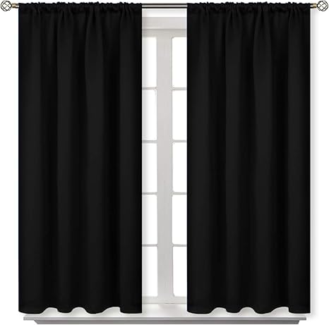 Amazon Com Bgment Rod Pocket Blackout Curtains For Bedroom Thermal Insulated Room Darkening Curtain For Living Room 42 X 45 Inch 2 Panels Black Furniture Decor