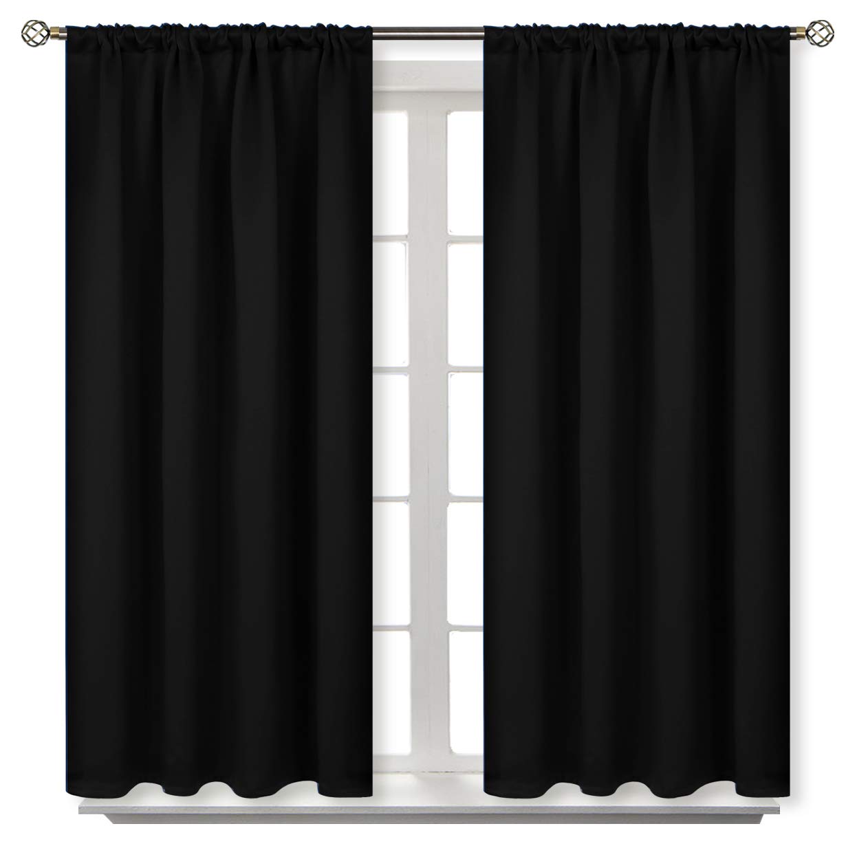 BGment Rod Pocket Blackout Curtains for Bedroom - Thermal Insulated Room Darkening Curtain for Living Room, 52 x 54 Inch, 2 Panels, Black
