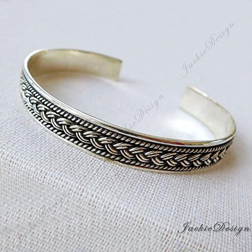 Braided Pattern Bali Ornate Handmade 925 Sterling Silver Bangle Cuff Bracelet JD186