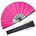 OMyTea Large Rave Folding Hand Fan for Men/Women - Chinese Japanese Kung Fu Tai Chi Handheld Fan with Fabric Case - for EDM, Music Festival, Club, Event, Party, Dance, Performance, Decoration (Pink)