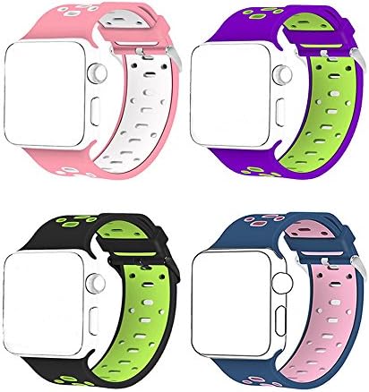 38mm iWatch Smart Watch Bands,4 Pack Soft Silicone ventilation Sport Band Replacement Wrist Strap for Apple Watch Nike+ and Apple Watch Series 1 Series 2 (38mm-4Pack-1)