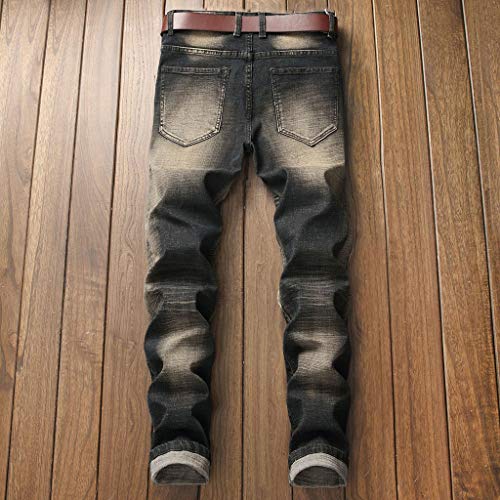 Classic Jeans Mens Printed Denim Pants Vintage Wash Hip Hop Work Trousers Pants - Thumbnail 3