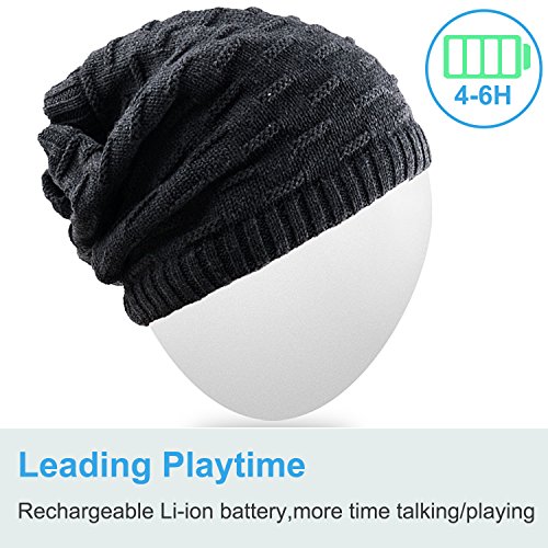 Rotibox 2IN1 Washable Winter Mens Womens Trendy Bluetooth Beanie Hat Scarf Wireless Stereo Headphones Mic Hands Free Rechargeable Battery Compatible with Cell Phones,iPhone,Android,Laptops - Black - Thumbnail 6