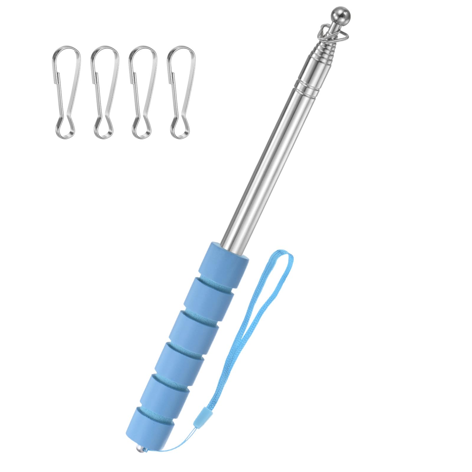 M METERXITY 6.56Ft/2M Telescopic Handheld Flagpoles, Telescopic Flag Pole with Clips Portable Stainless Steel Flag Pole for Truck/Outside/Tour/Guide/House/Festival[Blue]