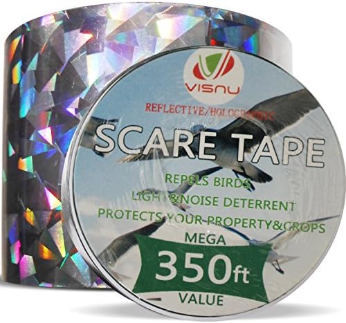 Bird Repellent Devices -350ft x 2in Bird Repellent Scare Tape Holographic Bird Scare Ribbon, Double Side Bird Deterrent-350Ft
