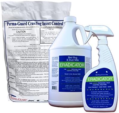 ERADICATOR for Bed Bugs and Dust Mites & Perma-Guard Diatomaceous Earth Crawling Insect Control Combo / Non-Toxic, Natural, Safe Bedbug Killer / 24 Oz Spray, 128 Oz Refill Bottle, and 2 lb DE Bag