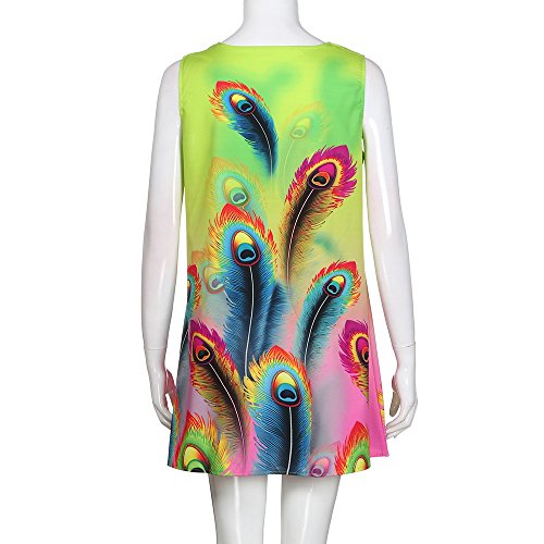 Dressin Womens Dress Summer O-Neck Boho Sleeveless Floral Printed Beach Mini Dress Casual T-Shirt Tank Tops Short Dress