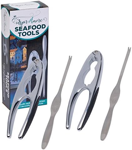 Lobster Cracker Tool Set for Shellfish and Nuts - 2 Pairs of Non-Slip Handle Crackers and 2 Stainless Steel Seafood Forks