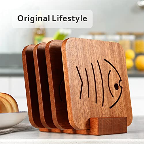 Wood Trivet, 4PCS Set Hot Pot Holder, Wood Sapele Trivets for Hot Dishes, Trivets for Hot Pot and Pans, Hot Pads for Kitchen, Heat Resistant Mat for Hot Dishes, Cup, Pot, Bowl and Teapot