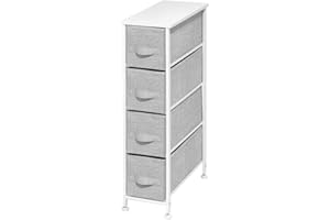mDesign Narrow Dresser Storage Tower Stand with 4 Removable Fabric Drawers - Steel Frame, Wood Top Organizer for Bedroom, Entryway, Closet - Lido Collection - Gray