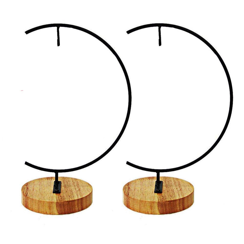 Fosinz Ornament Display Stand Round Wood Iron Hanging Stand Holder for Hanging Glass Globe Air Terrarium Ball Christmas Ornament Home Wedding Decoration (packs of 2)
