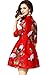 Tuliplazza Women's Crane Embroidery A-line Tunic Cocktail Party Prom Short Dress,Red,Medium