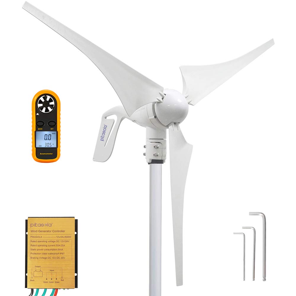 Generador de turbinas eólicas de Pikasola 400W 24V - 3 cuchillas 2.5m/s de baja velocidad comenzando con controlador de carga, molino de viento para el hogar