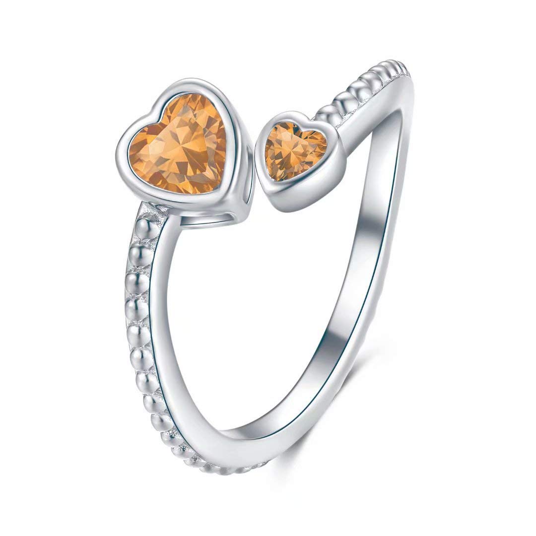 Qings Forever Love Heart Birthstone Ring for Women 925 Sterling Silver,November Topaz Birthstone Rings,Jewelry Gift Birthday Gift for Mom Women Wife Girls