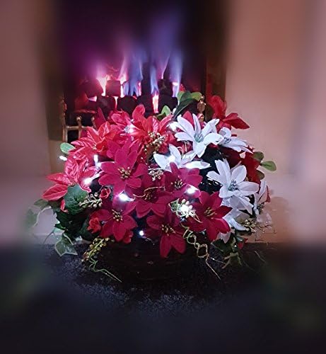 Eternal Bloom Light Up Artificial Hanging Basket Deluxe Red and White Poinsettia Round+ Ivy Christmas Winter