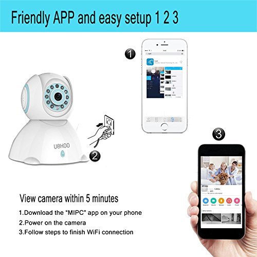 IP Camera, UOKOO 720P WiFi Security Surveillance Camera with Pan/Tilt and P2P Audio, IP Webcam with Microphone, Nanny Cam with Night Vision C42