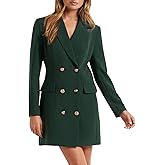 futurino Women Blazer Set Solid Color Long Sleeve Notch Lapel Double Breasted Button Blazer Dress with Pockets