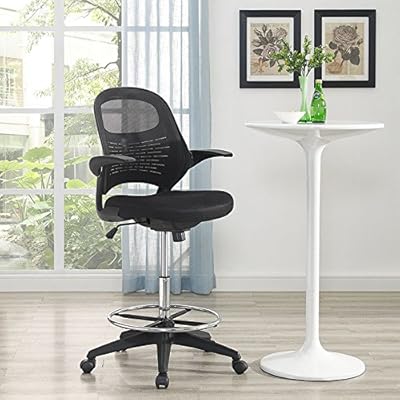 Modway Advance Drafting Stool In Black Reception Desk Chair Tall Office Chair For Adjustable Standing Desks Drafting Table Chair Flip Up Arms