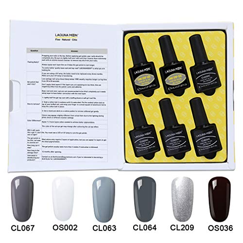 Lagunamoon Gel Nail Polish 6 Colors UV LED Gel Polish Soak Off Nail Art Manicure Varnish Set with Gift Box