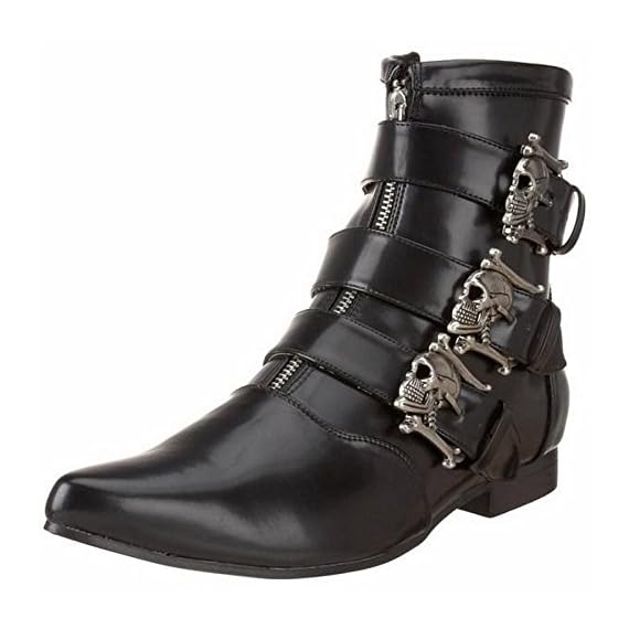 Demonia-Black-Nappa-PU-1-Ankle-Boot-Silver-Skull-Buckle-Men-BROGUE-06BNPU-10