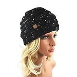 Women's Warm Chunky Thick Stretchy Knit Beanie Skull Cap (Black)