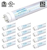 T8/T10/T12 LED Light Tube, 4FT, Hyperikon, Dual-End Powered, Works with and without T8 ballast, 18W (40W equivalent), 2200 Lumens, 6000K (Super Bright White), Clear Cover, DLC-qualified - (Pack of 12)