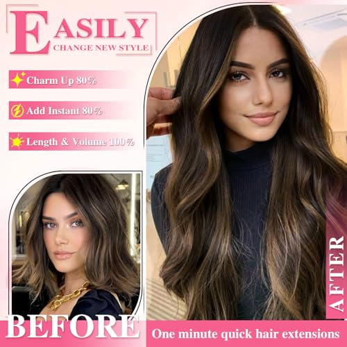 Yuniffe Clip in Hair Extensions Human Hair Balayage Dark Brown to Chestnut Brown 22 Inch 8pcs 120g Hair Extensions Clip in Natural Straight Remy Human Hair Extensions for Women #R2-6-2