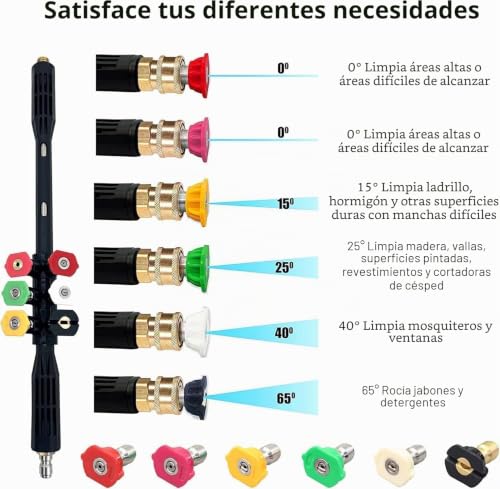 HoldOneLight Extension Rods for High Pressure Washer, Set of 10 with Karcher K2-K7 Adapter, Gutter Cleaner 4000 PSI, Quick Connect 1/4", 6 Multi-Purpose Nozzles