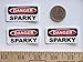 3 - Danger Sparky Hard Hat/Helmet Stickers 1” x 2”