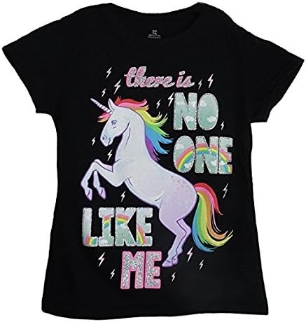 Little Girls' Unicorn Tee Shirt ‘There is No One Like Me’ Short Sleeve Black Top (Medium (7-8))