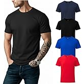 Men’s 100% Cotton T-Shirt, Crew Neck Soft Premium Regular Fit Tee, Plain Short Sleeve Comfort Fit Tees for Men (M) - Pack of 4