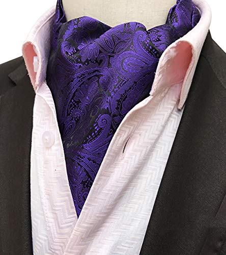 MENDENG Mens Black Gold Paisley Jacquard Woven Silk Cravat Formal Self Tie Ascot