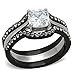 FlameReflection Stainless Steel Wedding Ring Set for Women Cushion Cut Cubic Zirconia Ring Set Black or Brown (Optional with CZ Stud Earrings)
