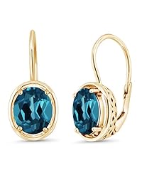 3.60 ct Oval Londres Azul Topacio Oro Amarillo 18 K Plata Chapados en Dangle Earrings