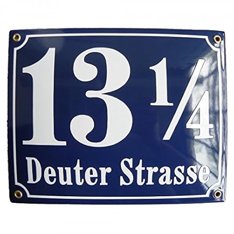 Hausnummer Hausnummernschild Emaille 25x30 cm mit Wunschstraßennamen und Nummer
