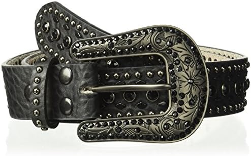 Western-Inspired Scalloped Edge Concho Belt w. Stones Black  display picture 3