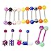 FunnyDay 16Pcs Assorted Colorful Tongue Nipple Bar Ring Barbell Piercing