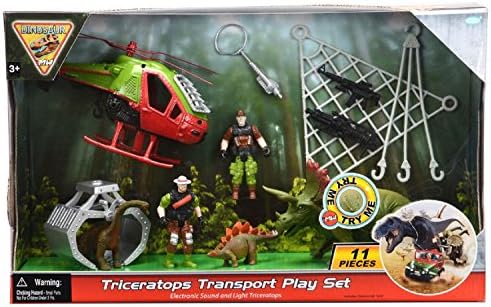 Mighty Wheels Triceratops Transport Copter Playset - w/ Triceratops, Helicopter and Accessories - 11 Pieces
