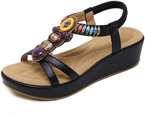 MYTANG Womens Middle Wedge Heel Summer Shoes Flip Sandals Crystal Diamond Bead