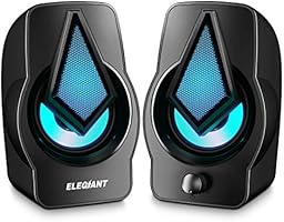 ELEGIANT PC Lautsprecher, USB Computer Lautsprecher 10W 2.0 Stereo Lautsprecheranlage mit Bunter LED-Beleuchtung für PC...