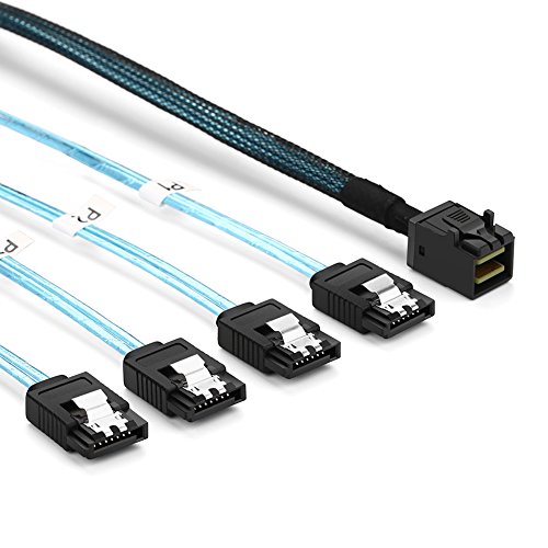 UGREEN Internal HD Mini SAS SFF-8643 Host to 4 SATA 7pin Target Hard Disk 6Gbps Data Server Raid Cable, SFF-8643 to 4 SATA Forward Breakout Cable