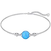 Shroova Opal Anklet/Bracelets for Women, S925 Sterling Silver Adjustable Foot Beaded Round Charm Ankle Bracelet Anklets Jewelry Anniversary Birthday Gifts for Women-1