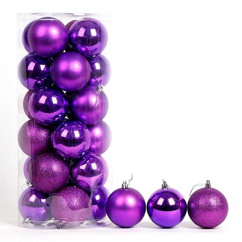 24Pcs Christmas Tree Balls Ornaments, 4cm Colored Shatterproof Plastic Decorative Baubles for Xmas Tree Decor Holiday Party Wedding Decoration (Purple)