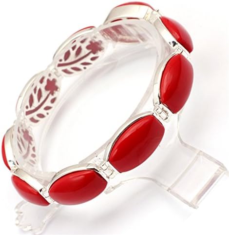 GEM-inside Semi Red Coral Tennis Beads Fashion Bracelet Tibetan Silver 7 Inches