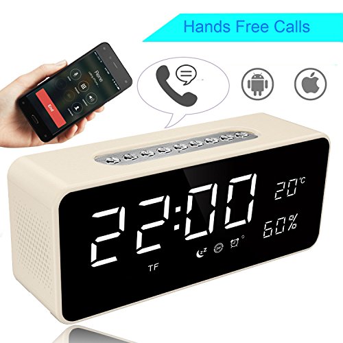 Orionstar Aid Sleep Wireless Alarm Clock Radio Bluetooth Stereo Speaker HD Sound Repeat Snooze Function 8â€ LED Thermometer AUX MicroSD USB iPhone /Android Compatible Model S1 with Wall Charger White