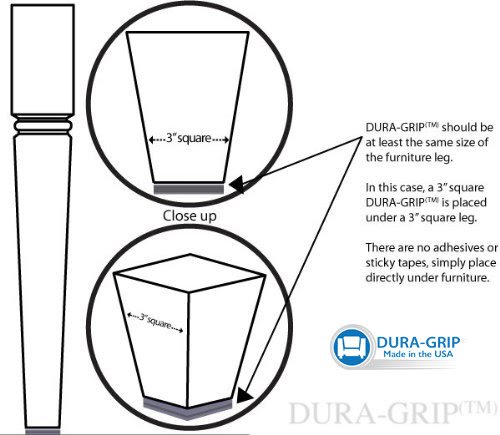 DURA-GRIP DG4SQ-8 Heavy Duty Non-Slip Rubber (No Glue Or Nails) Furniture Floor Pads, Protectors, 4'' L, Set of 8