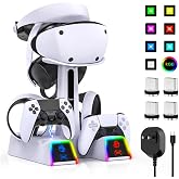 RGB Charging Station for PSVR 2/PS5 Edge/PS5 Controller | Stand with PS VR2 Accessories for PS5VR2 Headset and Dualsense Controllers+VR2 Charging Dock+10 Light Mode