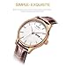 BUREI Men Fashion Ultra-Thin Quartz Watch Analog Dial with Day Date Rose Gold Stainless Steel Case Brown Leather Strap
