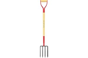HIGHLIGHT Garden Fork, 4-Tine Spading Fork, Compost Fork, Steel Digging Fork, 45Inch, Steel D-Grip, Wooden Handle