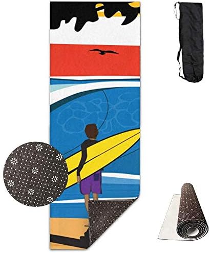 wenhuamucai Surf Art Silhouette Yoga Mat - Advanced Yoga Mat - Non-Slip Lining - Easy to Clean - Latex-Free - Lightweight and Durable - Long 180 Width 61cm